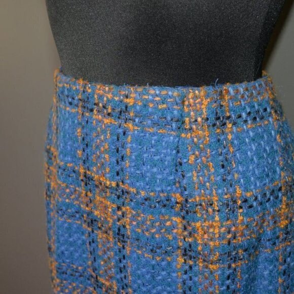 Diane Von Furstenberg Vintage 1970s Cobalt Blue Wool Plaid Skirt Sz 2 - Picture 4 of 7
